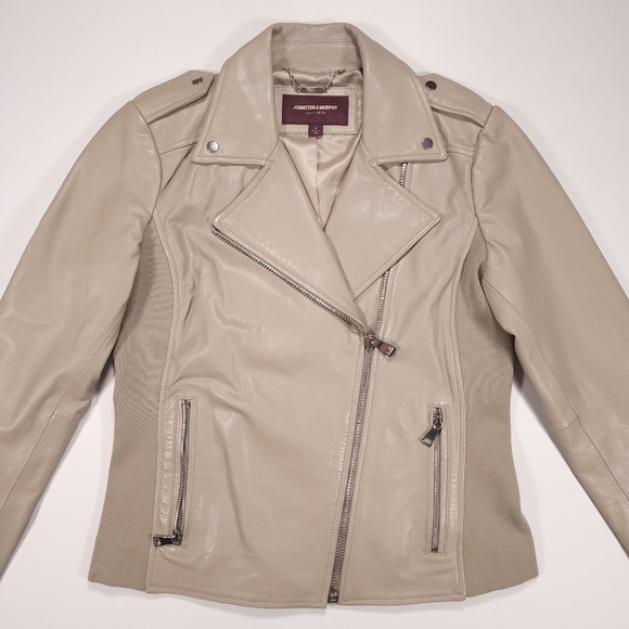 Johnston Murphy Women's Leather Moto Jacket Size Small Light Gray Good Condition - Picture 2 of 14